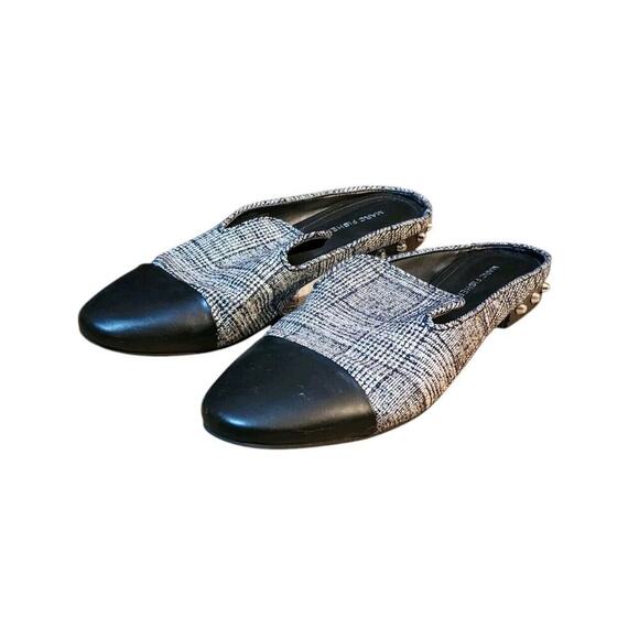 Marc Fisher Blk Gray Tweed Print Studded Heel Slip On Slides Sz 9.5 M - Picture 2 of 8